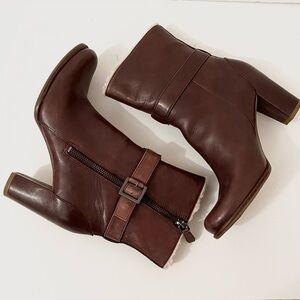 ECCO Brown Leather Ankle Boots Side Zip Block Heel Size 5 EU 35